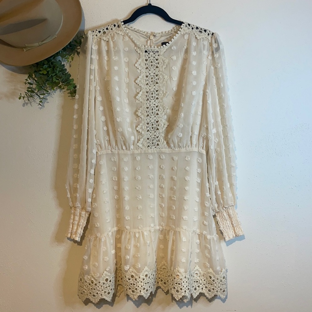 Lulu's Cream Lace Mini Dress